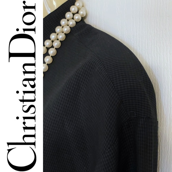 EUC Christian Dior Collection vintage Gingham button down l/s shirt black/grey - Picture 8 of 16